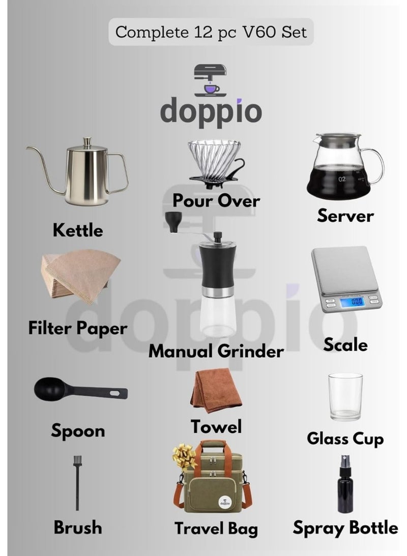 Doppio Complete 12-Piece V60 Coffee Brewing Set with Travel Bag - Image 5